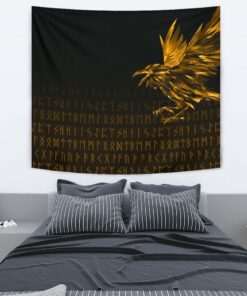 Viking Style Tapestry The Raven Of Odin Rune Gold for Wall Décor