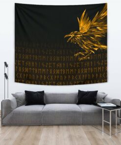 Viking Style Tapestry The Raven Of Odin Rune Gold for Wall Décor