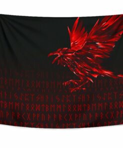 Viking Style Tapestry The Raven Of Odin Rune Red for Wall Décor