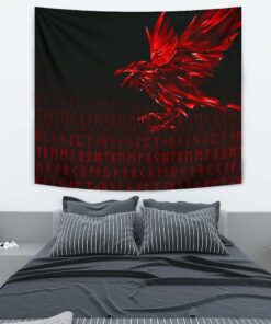 Viking Style Tapestry The Raven Of Odin Rune Red for Wall Décor
