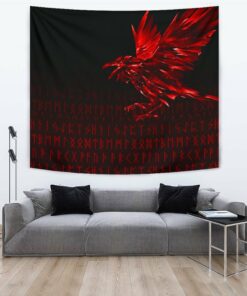 Viking Style Tapestry The Raven Of Odin Rune Red for Wall Décor