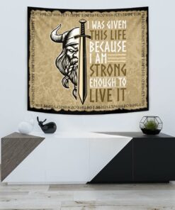 Viking Style Tapestry This Life Strong Live It for Wall Décor