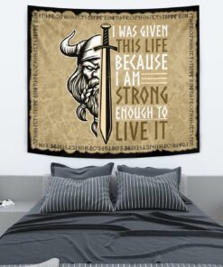 Viking Style Tapestry This Life Strong Live It for Wall Décor