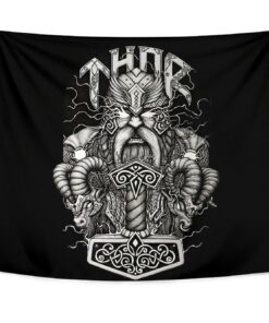 Viking Style Tapestry Thor and Mjolnir for Wall Décor