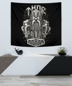 Viking Style Tapestry Thor and Mjolnir for Wall Décor