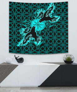Viking Style Tapestry Thurisaz Rune Raven Tattoo for Wall Décor