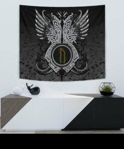 Viking Style Tapestry Uruz Rune Raven Tattoo for Wall Décor
