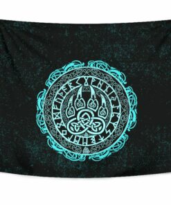 Viking Style Tapestry Viking Bear Claws Cyan Tattoo for Wall Décor