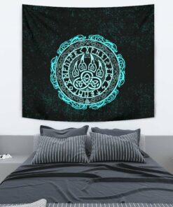 Viking Style Tapestry Viking Bear Claws Cyan Tattoo for Wall Décor