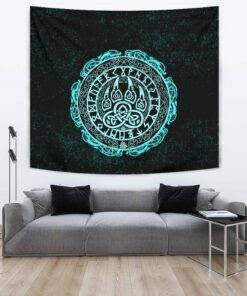 Viking Style Tapestry Viking Bear Claws Cyan Tattoo for Wall Décor
