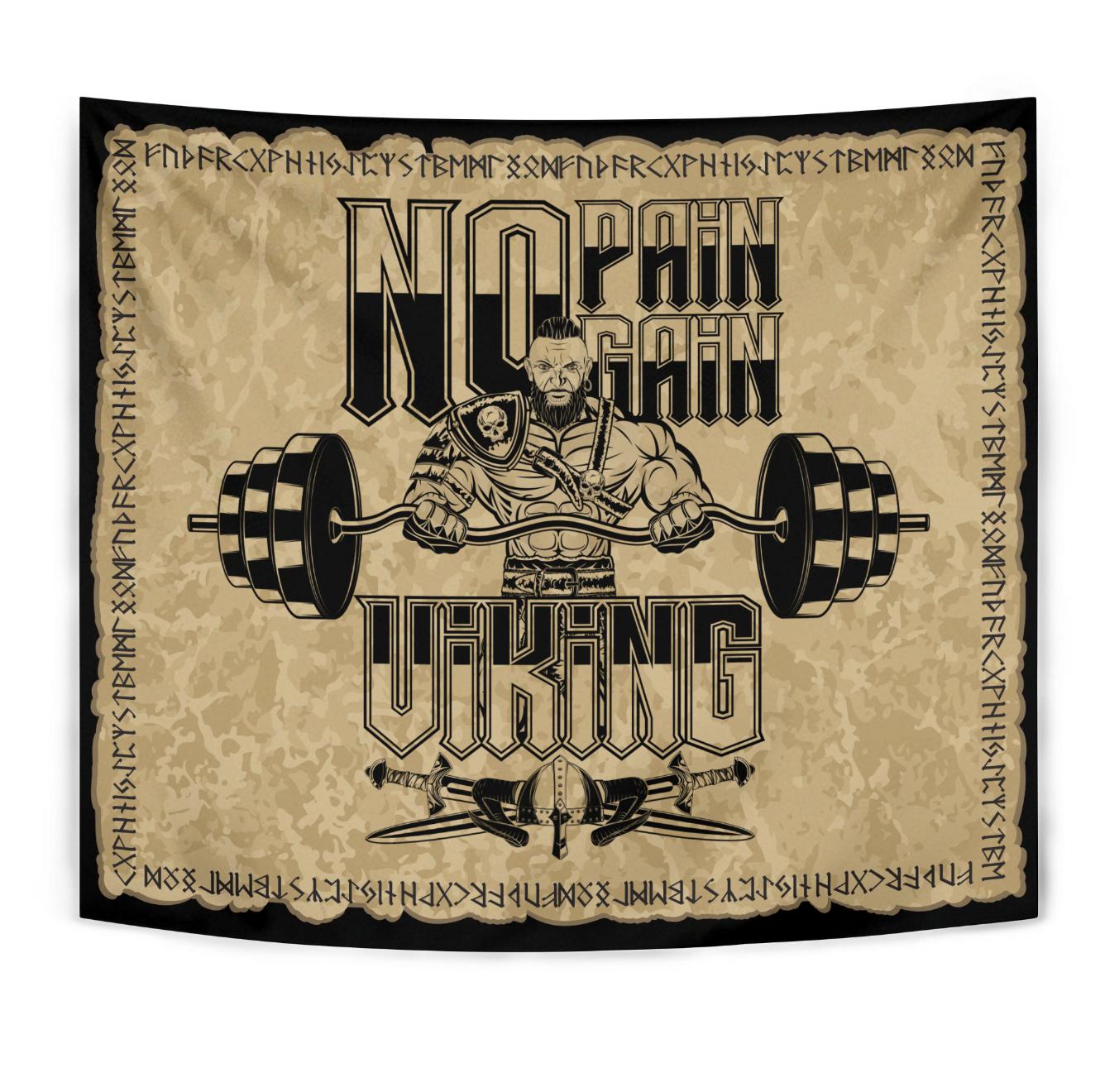 Viking Style Tapestry Viking No Pain No Gain Warrior for Wall Décor