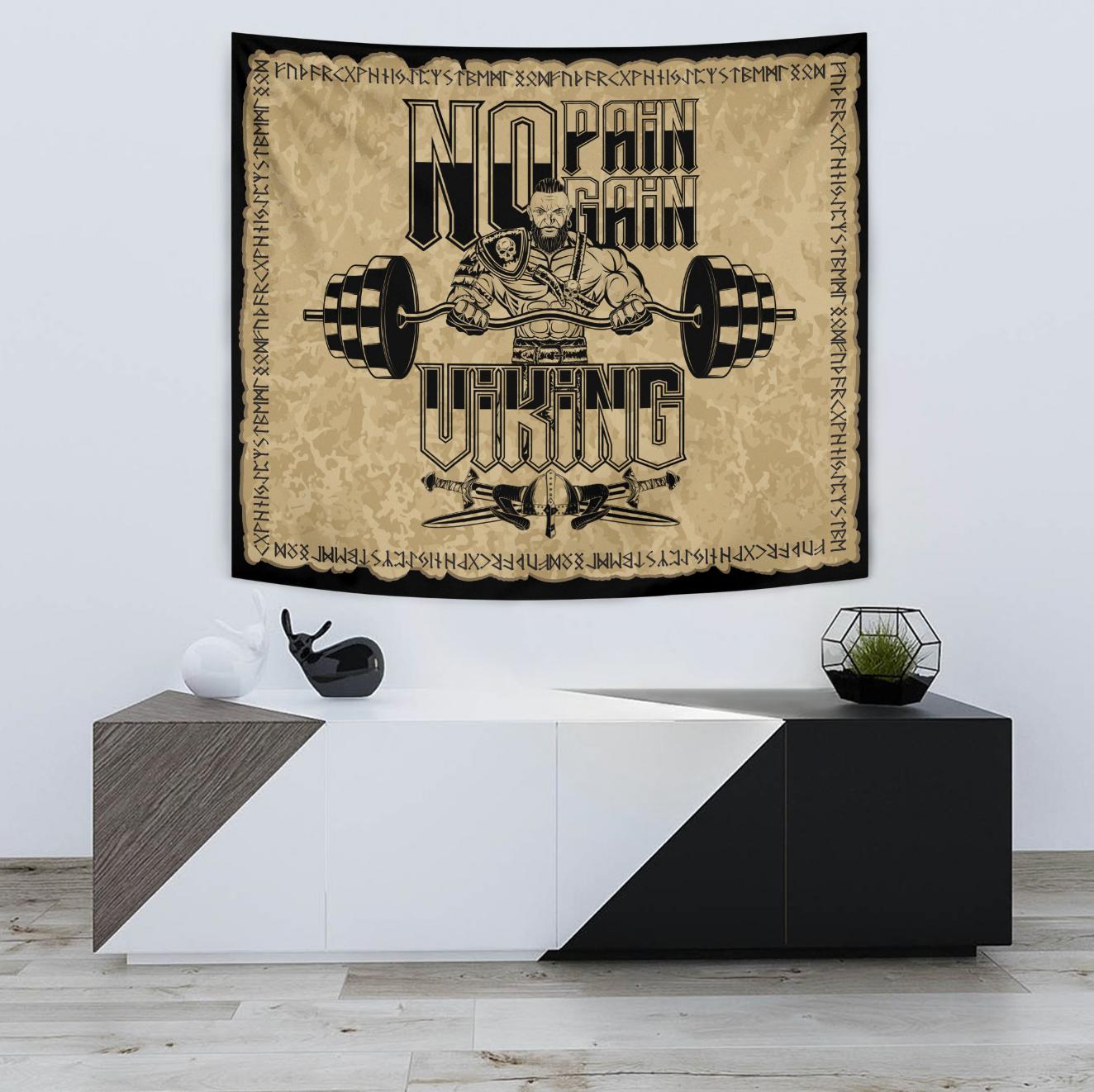Viking Style Tapestry Viking No Pain No Gain Warrior for Wall Décor