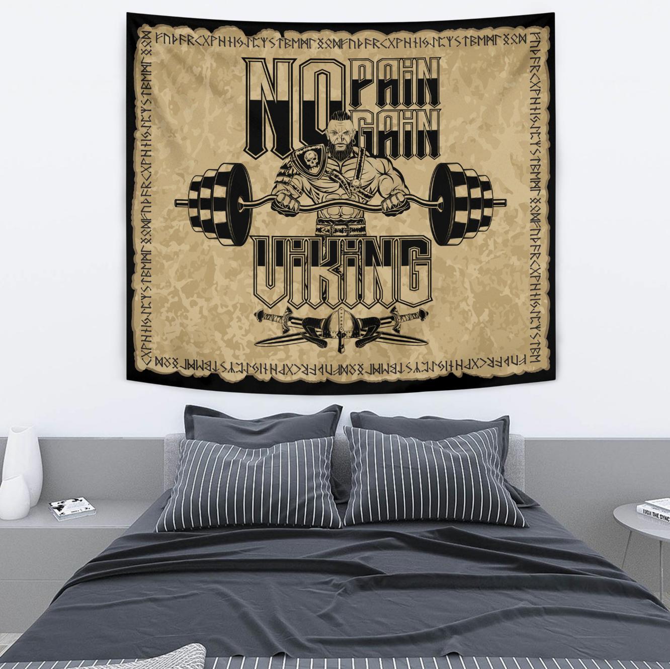 Viking Style Tapestry Viking No Pain No Gain Warrior for Wall Décor