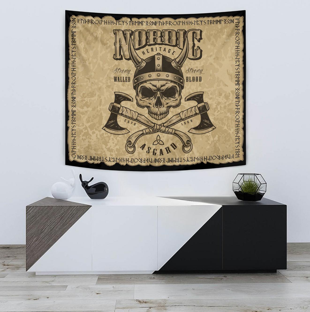 Viking Style Tapestry Viking Nordic Head With Axe for Wall Décor