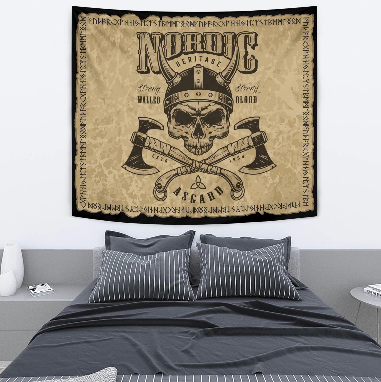 Viking Style Tapestry Viking Nordic Head With Axe for Wall Décor