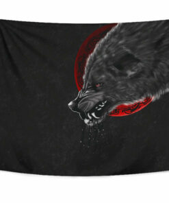 Viking Style Tapestry Wolf And Blood Moon for Wall Décor