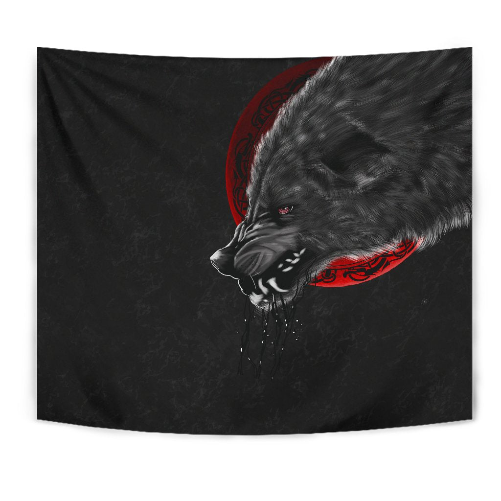 Viking Style Tapestry Wolf And Blood Moon for Wall Décor