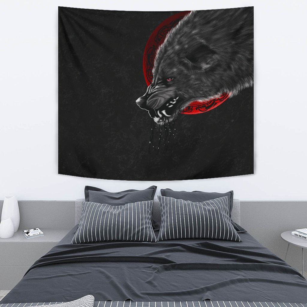 Viking Style Tapestry Wolf And Blood Moon for Wall Décor
