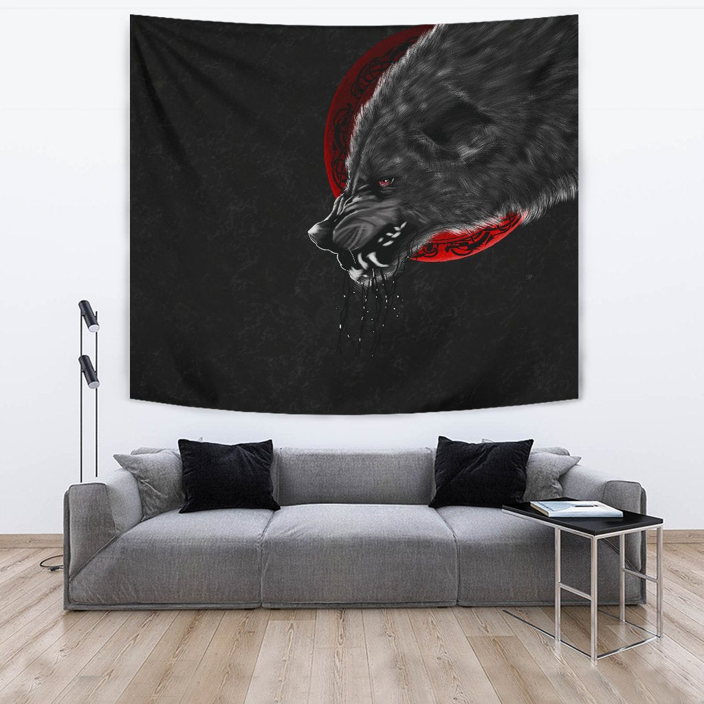Viking Style Tapestry Wolf And Blood Moon for Wall Décor