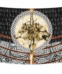 Viking Style Tapestry Wolf and Vikings Tattoo 3D for Wall Décor