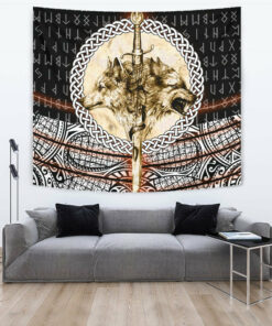 Viking Style Tapestry Wolf and Vikings Tattoo 3D for Wall Décor