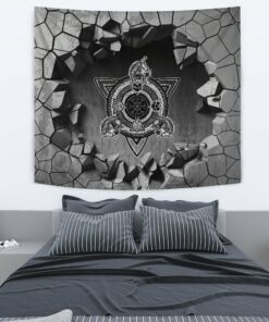 Viking Style Tattoo Wolf Swords Tapestry for Wall Décor