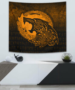 Viking Tapestry Raven and Wolf Special Tattoo for Wall Décor