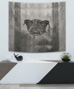 Viking Valknut and Raven Tapestry for Wall Décor