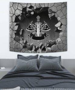 Viking Vegvisir Rune with Crow Red Version Tapestry for Wall Décor