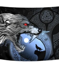 Viking Vegvisir with Ouroboros and Runes Tapestry for Wall Décor