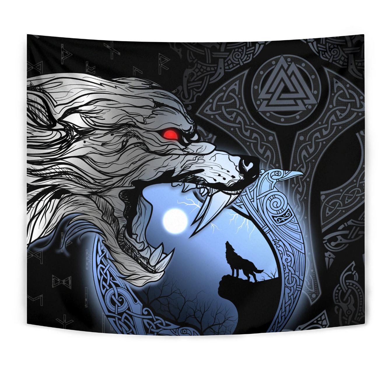 Viking Vegvisir with Ouroboros and Runes Tapestry for Wall Décor