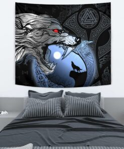 Viking Vegvisir with Ouroboros and Runes Tapestry for Wall Décor