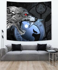 Viking Vegvisir with Ouroboros and Runes Tapestry for Wall Décor