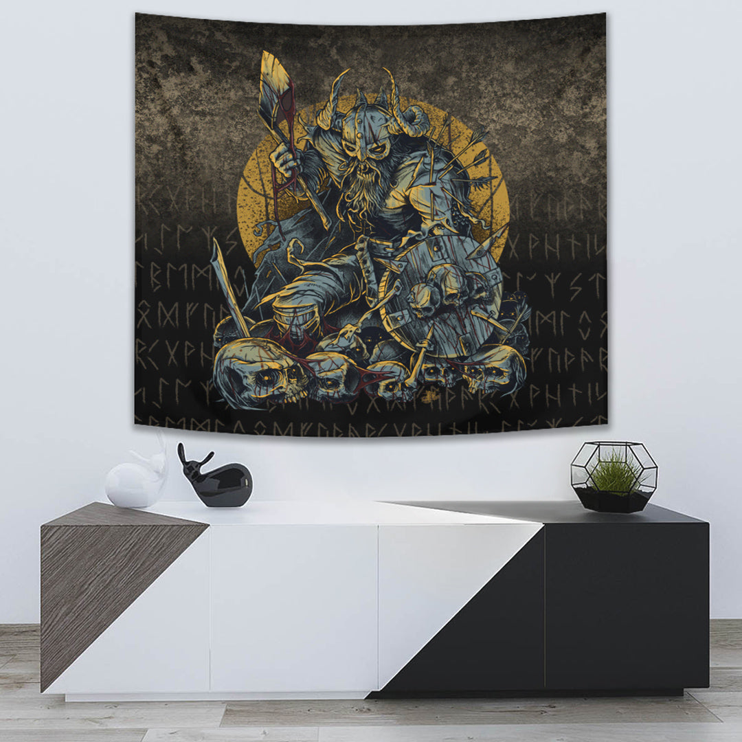 Viking Warrior with Skulls Tapestry for Wall Décor