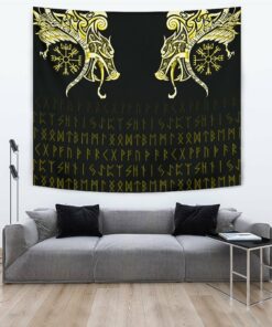 Viking Warriors Valknut Cyan Tapestry for Wall Décor