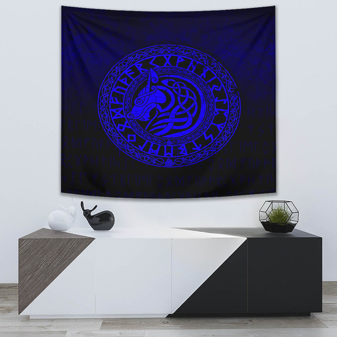 Viking Wolf Blue Version Tapestry for Wall Décor