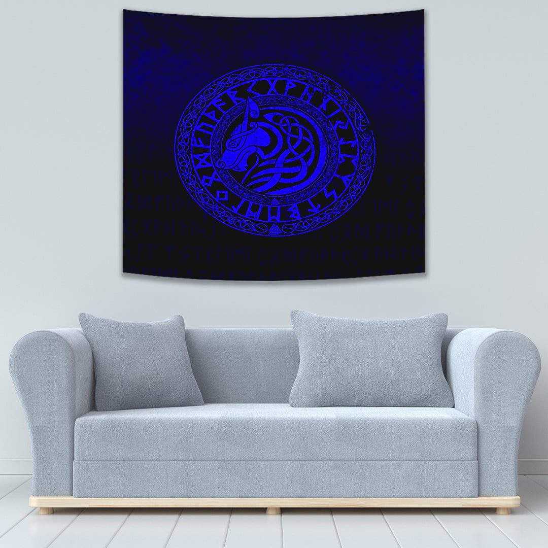 Viking Wolf Blue Version Tapestry for Wall Décor