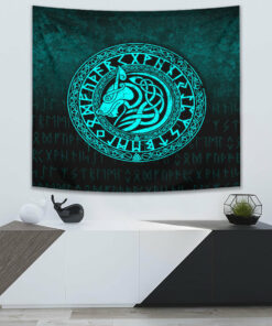 Viking Wolf Cyan Version Tapestry for Wall Décor