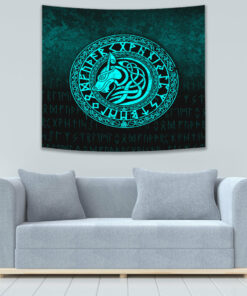 Viking Wolf Cyan Version Tapestry for Wall Décor