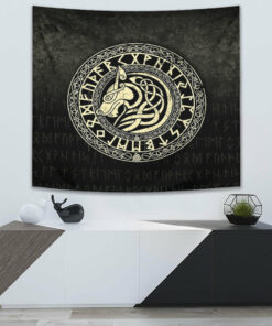 Viking Wolf Gold Version Tapestry for Wall Décor