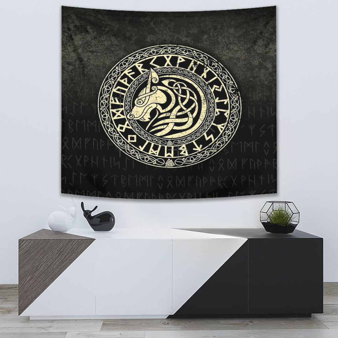 Viking Wolf Gold Version Tapestry for Wall Décor