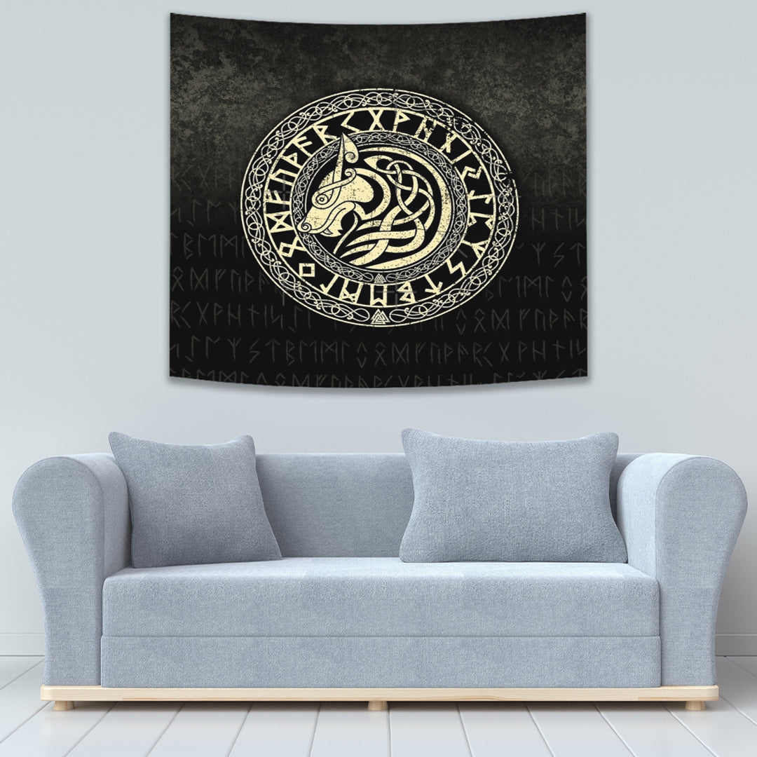 Viking Wolf Gold Version Tapestry for Wall Décor