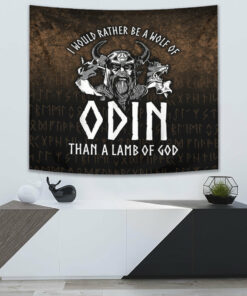 VikingStyle Tapestry I Would Rather Be A Wolf Of Odin Than A Lamb Of God Tapestry for Wall Décor