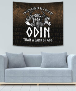 VikingStyle Tapestry I Would Rather Be A Wolf Of Odin Than A Lamb Of God Tapestry for Wall Décor