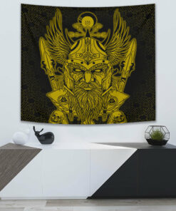 VikingStyle Tapestry Odin And Raven Gold Viking Homeset Tapestry for Wall Décor