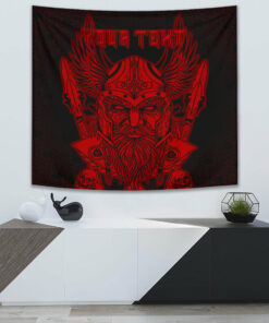 VikingStyle Tapestry Odin And Raven Red Text Viking Homeset Tapestry for Wall Décor