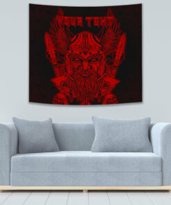 VikingStyle Tapestry Odin And Raven Red Text Viking Homeset Tapestry for Wall Décor