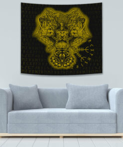 VikingStyle Tapestry Odin And Raven Wolf Gold Viking Homeset Tapestry for Wall Décor