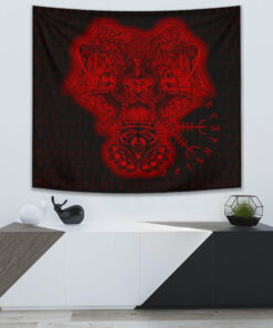 VikingStyle Tapestry Odin And Raven Wolf Red Viking Homeset Tapestry for Wall Décor