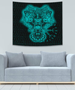 VikingStyle Tapestry Odin And Raven Wolf Turquoise Viking Homeset Tapestry for Wall Décor